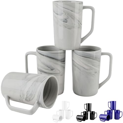 Grey Ceramic Coffee Mug Set of 4, 16 oz Large Marble Design Tea Cups with Handle - NBABSR