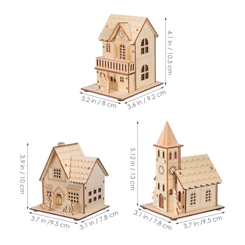 3-Piece LED Light-Up Wooden Christmas Village Houses - Holiday Decor