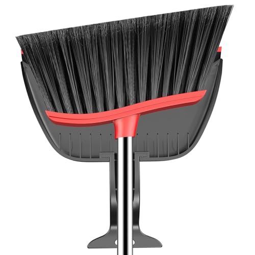 Broom and Step-On Dustpan Set with Adjustable Long Handle & Comb