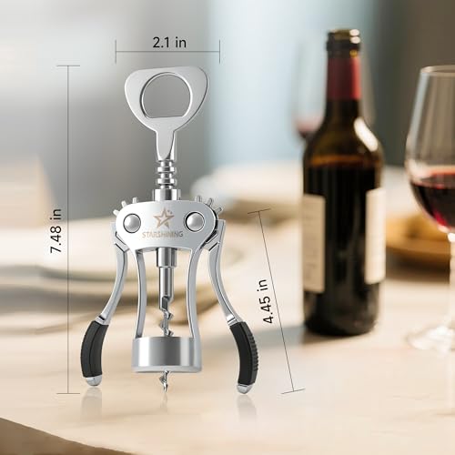 Premium Wing Corkscrew Wine Opener - Easy to Remove Corks, Silver Finish