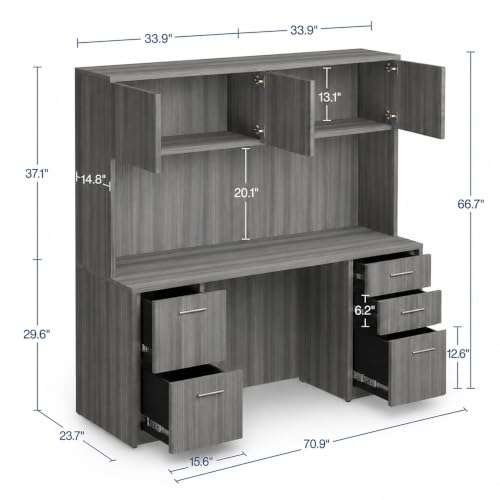 Executive Credenza Desk with Hutch Storage - Commercial Office Workstation