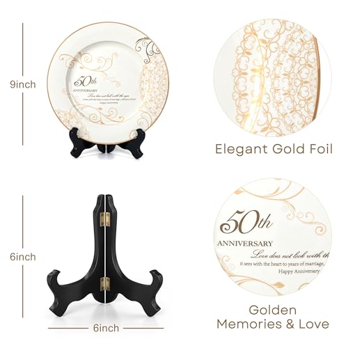 50th Anniversary Ceramic Keepsake Plate with Stand - 24k Gold Foil Gift