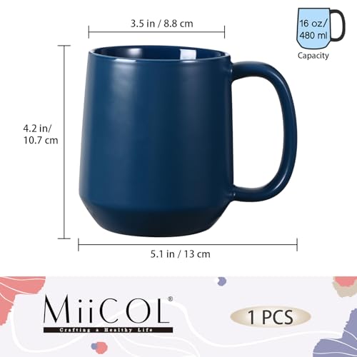 Miicol Navy Ceramic Coffee Mug 16 oz - Large Tea Cup with Handle