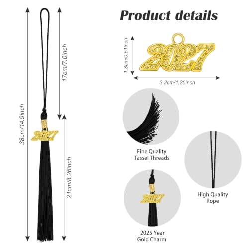 2027 Graduation Cap Tassel with Gold Year Charm, Premium Polyester Tassel