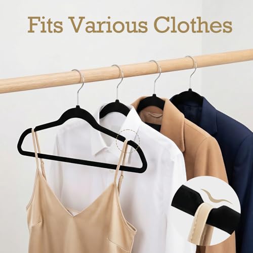 HOUSE DAY Black Velvet Hangers 60 Pack, Non Slip Slim Suit Hangers