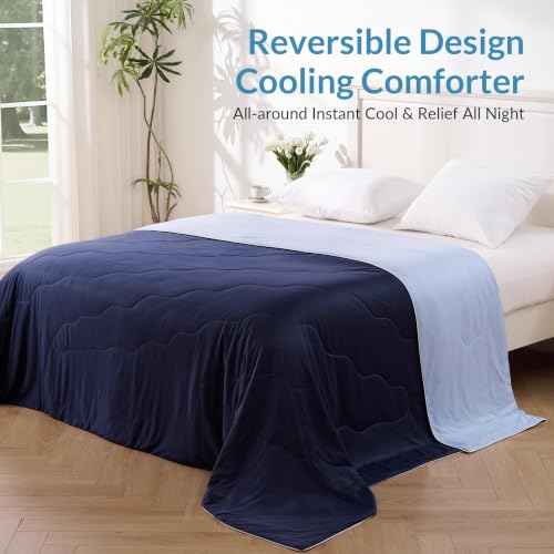 Cooling Comforter Queen Size Navy 90"x90" - Lightweight Soft Breathable Blanket for Hot Sleepers