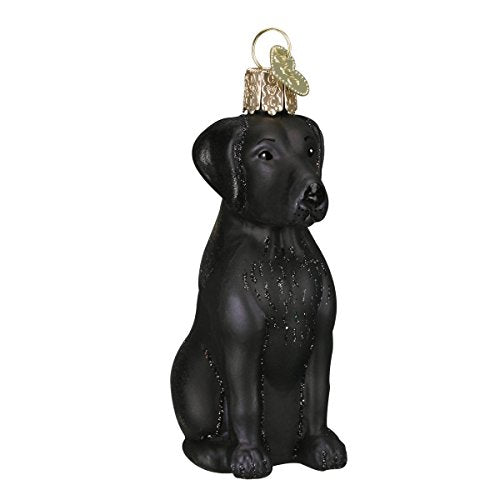 Black Labrador Dog Hand-Painted Blown Glass Christmas Tree Ornament