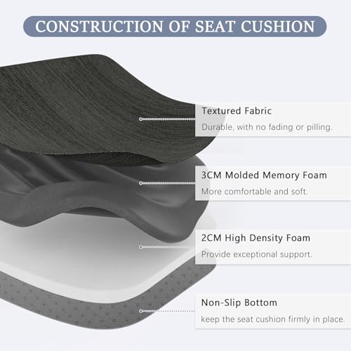 Dual-Layer Memory Foam Chair Cushion, 17 x 16 Inch Non-Slip Seat Pad