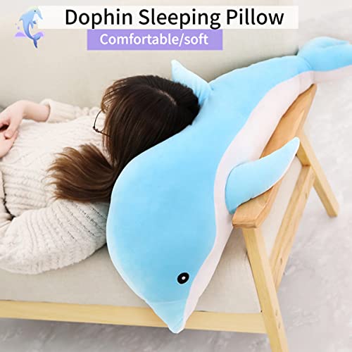 Kekeso Blue 39.37inch Giant Dolphin Plush Toy - Soft Hugging Pillow for Kids