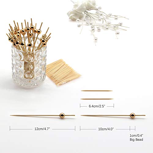 Minisland MSL150-Gold Pearl Cocktail Picks 4.7 Inches for Appetizers & Garnishes