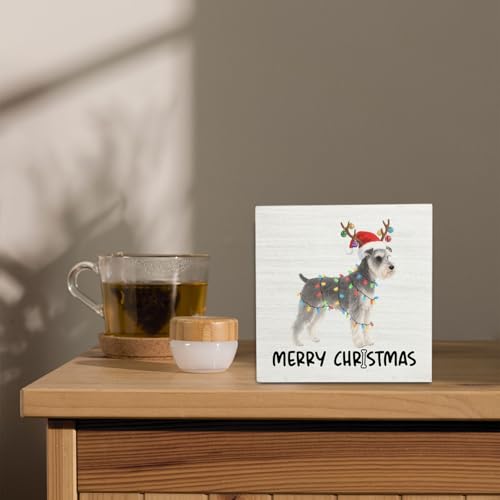 OVAcational Schnauzer Merry Christmas Wooden Sign - Dog Decor for Home & Office
