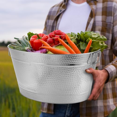 Uiifan 2-Piece Oval Silver Stainless Steel Ice Buckets - Large 6 Gallon Beverage Tubs