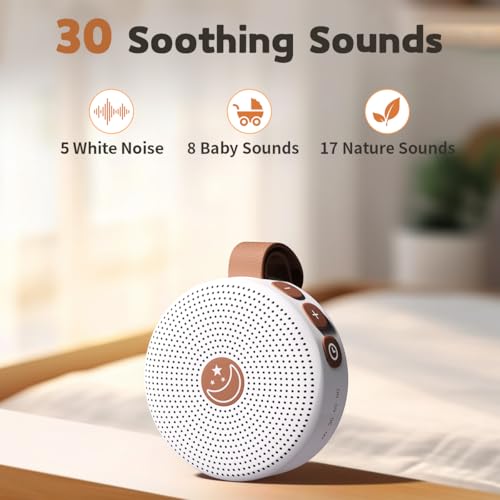 Portable Mini White Noise Machine with 30 Soothing Sounds & Timer