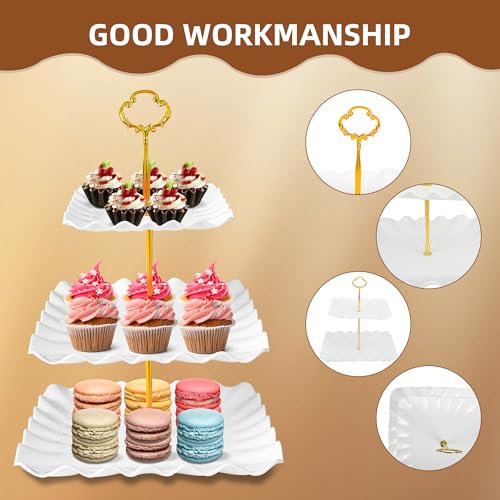 White 10-Piece Dessert Display Set with Cupcake Stands & Trays for Cakes, Pastries, Snacks