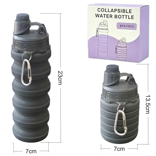 Collapsible Silicone Water Bottle 500ml Foldable Travel Sports Flask with Buckle