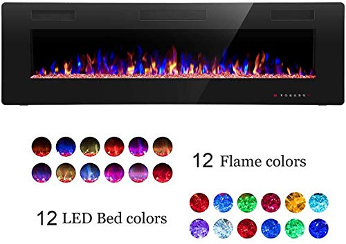 60-Inch Recessed and Wall Mounted Electric Fireplace with Remote