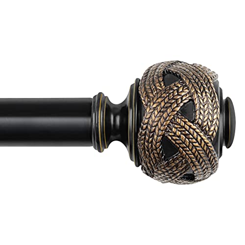 Woven Leaf Curtain Rod Finials for 1-Inch Rods, Black Decorative Caps (2 Pack)