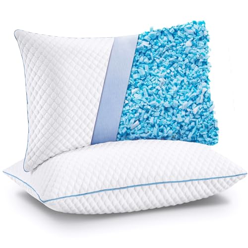 Cooling Shredded Memory Foam Bed Pillows, Queen Size, Set of 2