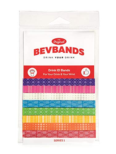 BevBands Drink Markers Set of 8 - Series 1 Water Bottle Bands - Reusable & Dishwasher Safe