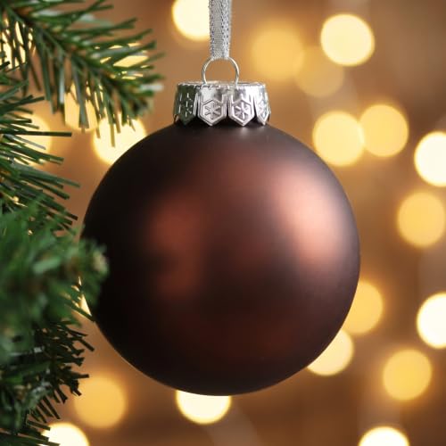 Sleetly Brown Christmas Ornaments Set 3.15in Matte Holiday Decor, 12 Pieces