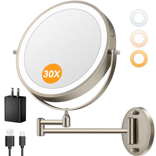 Auxmir 9″ 5000mAh 1X/30X Wall Mounted Lighted Magnifying Makeup Mirror