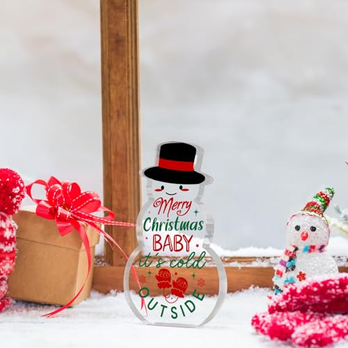 Pigort Christmas Snowman Acrylic Sign - Baby It's Cold Outside Holiday Decor, 5.1x2.9 Inches