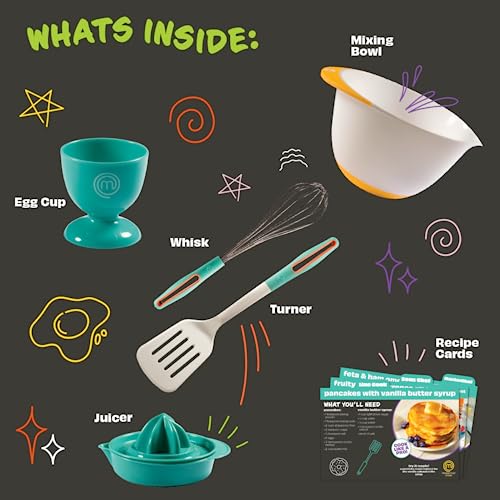 Kids Breakfast Cooking Set - 6-Piece Real Kitchen Tool Kit with Recipes