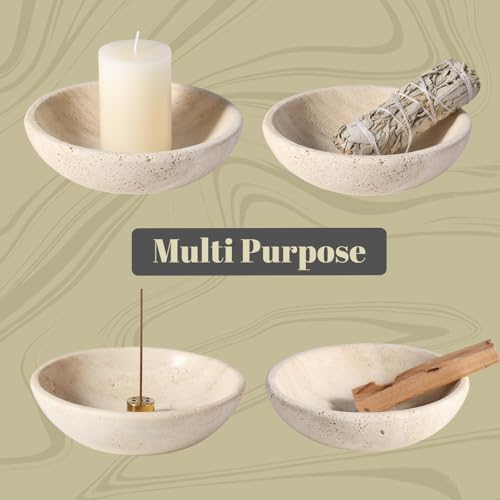 Natural Travertine Incense Holder, 9-Hole Ash Catcher for Sticks and Sage