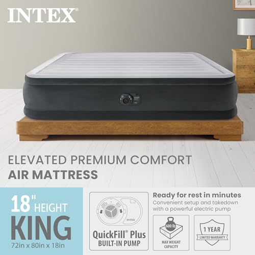 King Size Air Mattress, 18-Inch Elevated Inflatable Bed with Built-in Pump