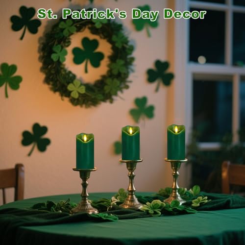 Green Flameless Candles Set of 2 with Remote & Timer - Real Wax, 6x3 inches