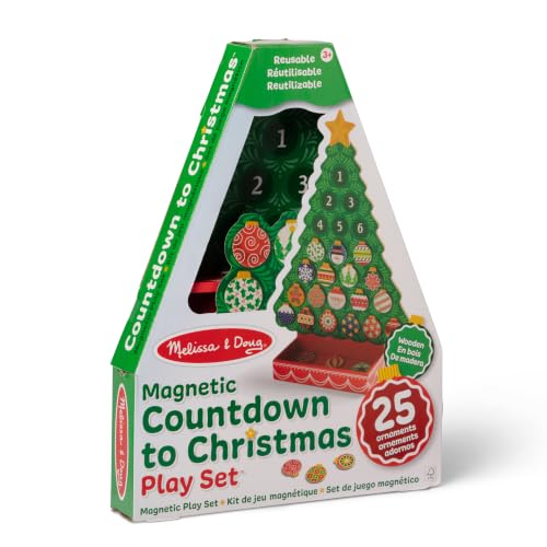 Wooden Christmas Advent Calendar - Magnetic Holiday Tree with 25 Ornaments