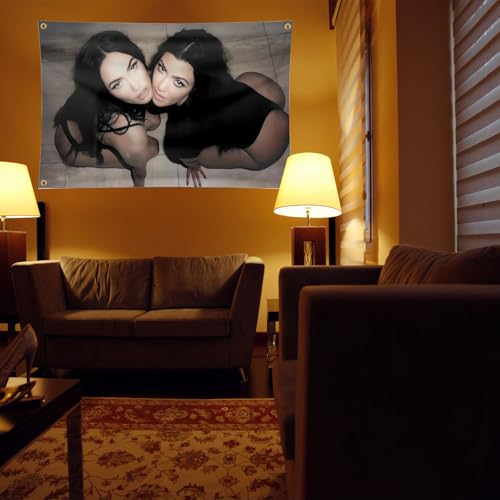 3x5 Ft Megan Fox & Kourtney Kardashian Flag Tapestry with 4 Brass Grommets