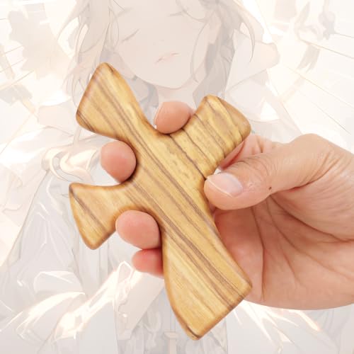Hand-Carved Olive Wood Palm Cross - 4.72 Inch Comfort Prayer Cross