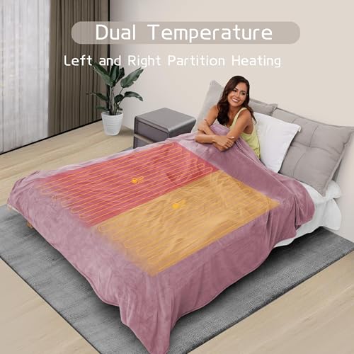 Electric Heated Blanket Queen Size 84"x90" with Dual Controllers