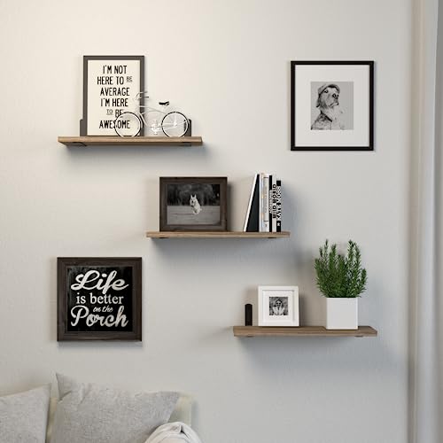 3-Piece Solid Wood Floating Wall Shelves, 16.5-Inch Rustic Storage Ledges