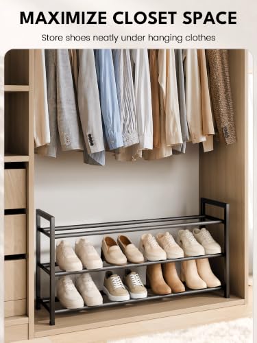 3-Tier Expandable Metal Shoe Rack Organizer, 18"-33" Adjustable (Black)