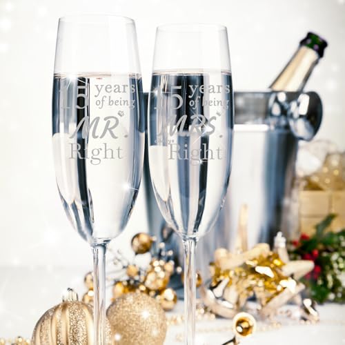 15th Anniversary Champagne Flutes Set of 2 with Gift Box – Crystal Glass, Elegant Design