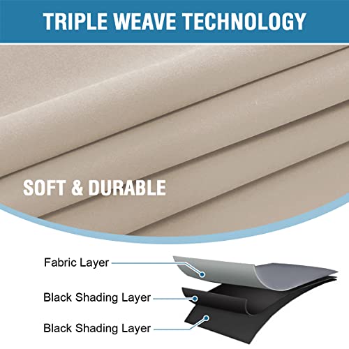 H.VERSAILTEX 100% Blackout Curtains for Bedroom with Black Liner Full Room Darkening Curtains 54 Inch Long Thermal Insulated Back Tab/Rod Pocket Window Drapes for Living Room, 2 Panels, Natural Sand