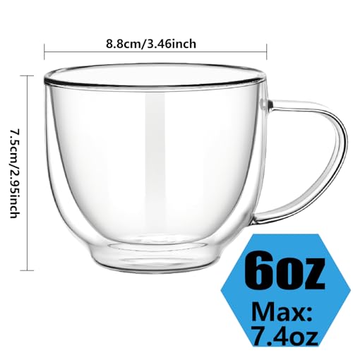 SCJHMY 6oz Double Wall Glass Coffee Mugs Set of 2 - Insulated Espresso Cups