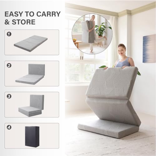 Small Single 4-Inch Gel Memory Foam Trifold Mattress - Portable Foldable Bed