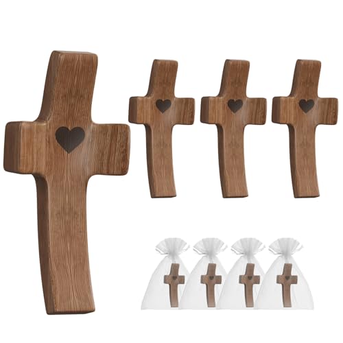 Wooden Pocket Cross Fidget Set (4 Pcs) - Anxiety Relief & Prayer Tool