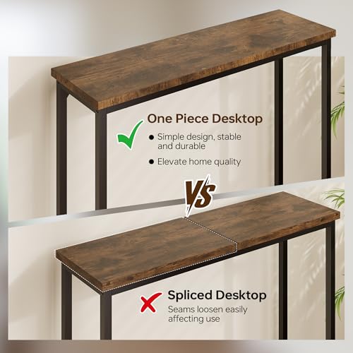 Narrow Industrial Console Table, Rustic Brown Hallway Sofa Side Table
