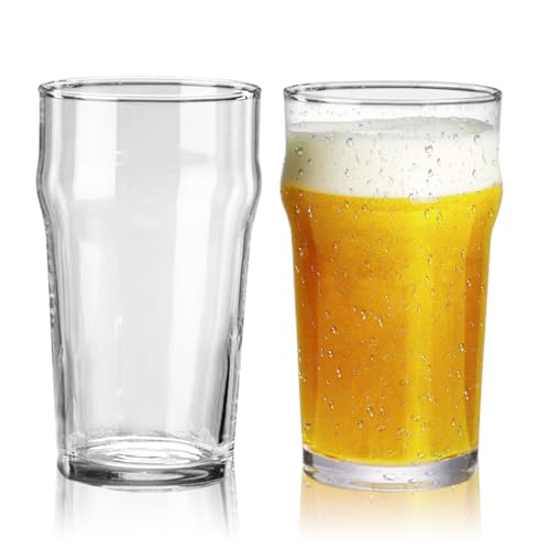 20 oz Stackable Beer Glasses - Set of 2 Lead-Free Large Pint Glasses