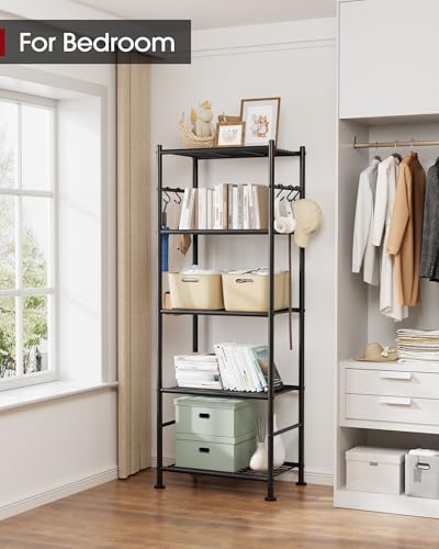 5-Tier Heavy-Duty Storage Shelf Organizer with Hooks and Leveling Feet