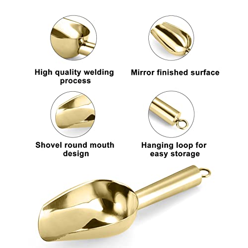 Gold Stainless Steel Ice Scoop & Tongs Set for Bar & Party Use - 7 Inch