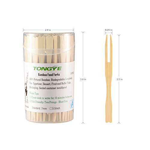 TONGYE 110 pcs Mini Bamboo Cocktail & Appetizer Forks 3.5 inch - Disposable Wooden Food Picks for Party & Charcuterie