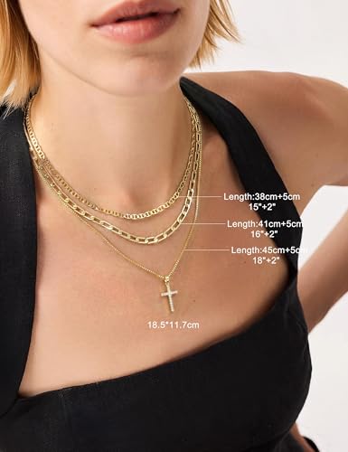 Krfy 3Pcs Gold Plated Cross Necklace Set with Magnetic Clasp for Women