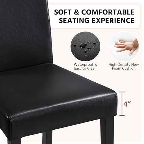 Modern Faux Leather Dining Chairs Set of 4 - High Back Kitchen Chairs, Black