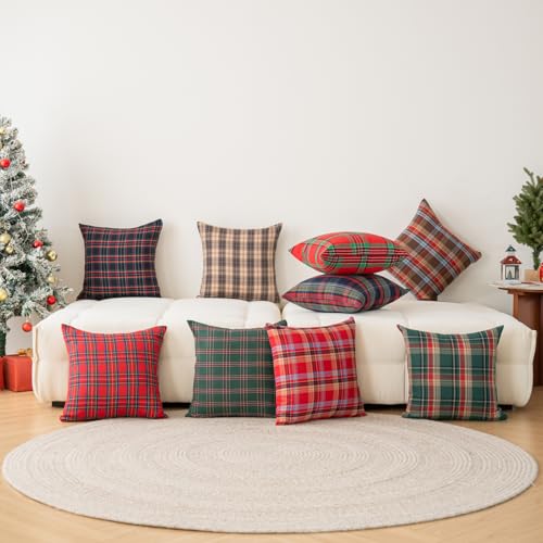 Huierxun 18x18 Inch Set of 2 Christmas Pillow Covers - Scottish Tartan Plaid Home Decor