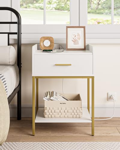 Modern 3-Tier Bedside Nightstand with Charging Station and Storage Drawer